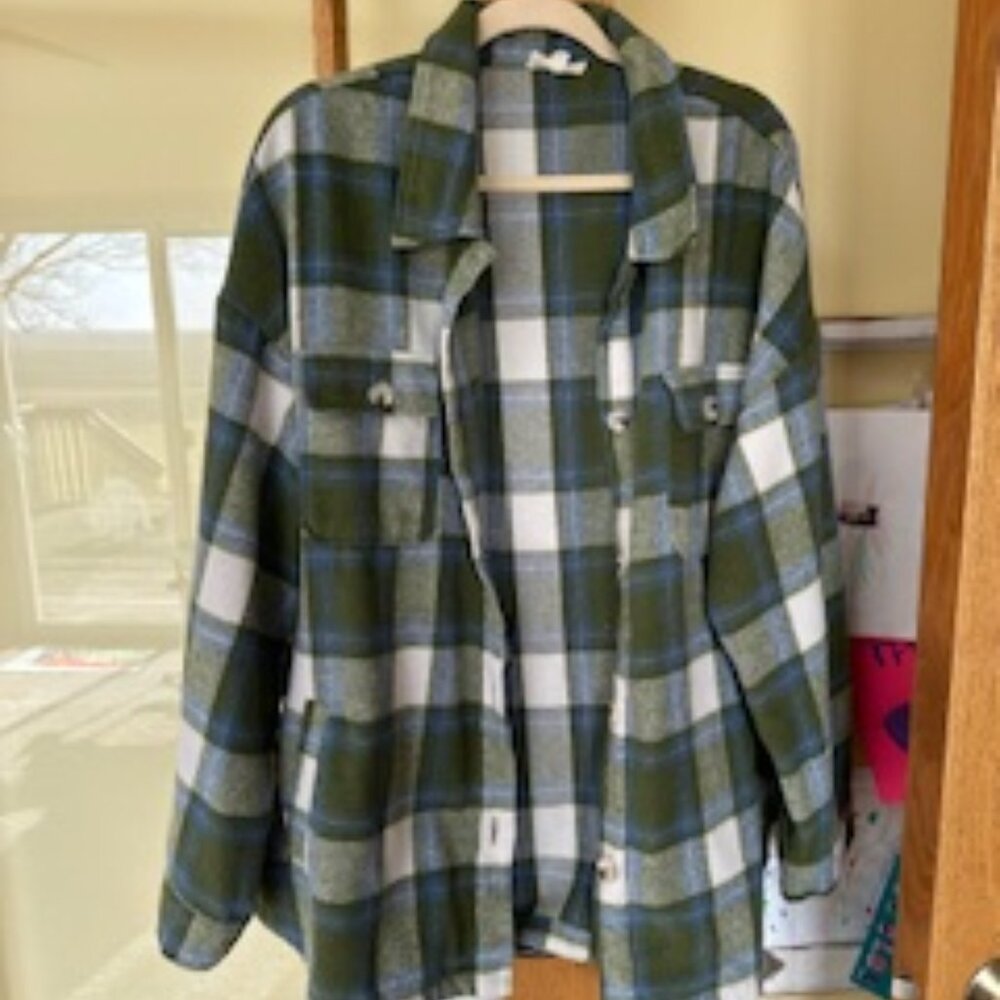 Green, Blue & White Button Up Jacket
